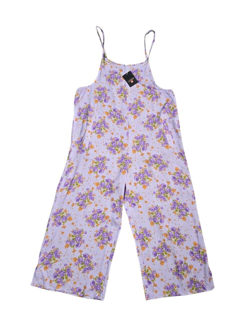 NWT | Purple Lavender Floral Wide Leg Spaghetti Strap Romper Jumpsuit | XLarge